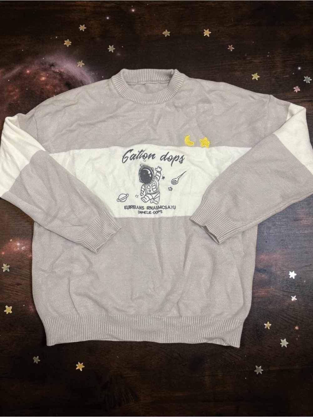 Aelfric Eden Grey and White Space-Applique Crewneck Sweater